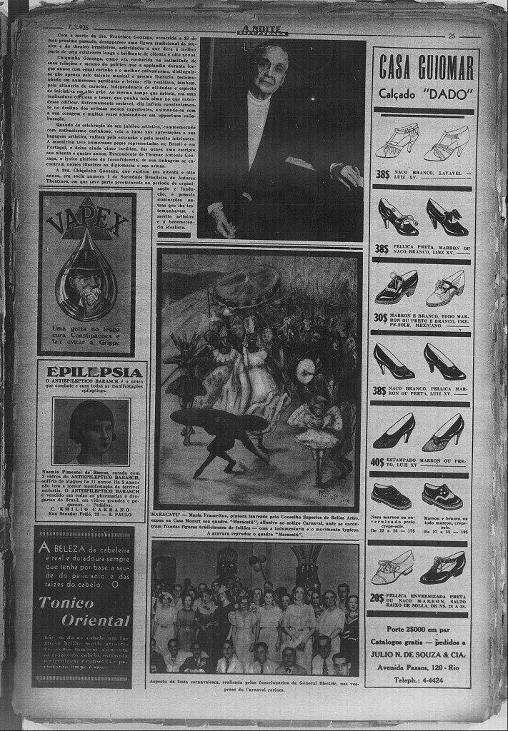 A Noite Ilustrada de 7 de março de 1935 publicou uma nota sobre a morte de chiquinha Gonzaga.