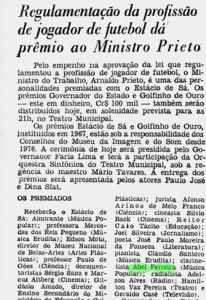 Nota publicada num jornal carioca sobre a premiação do Golfinho de Ouro. 