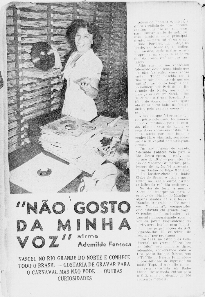 Ademilde Fonseca foi destaque na famosa e extinta Revista do Rádio, em seu primeiro ano de publicação, 1949.