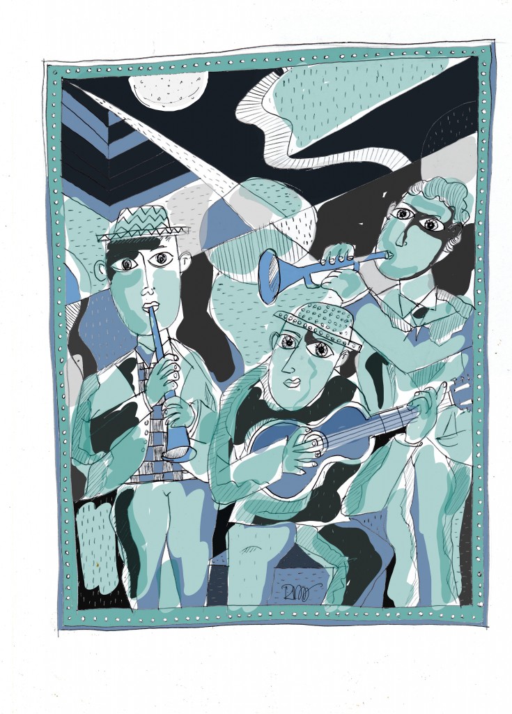 arte de reynaldo berto para a capa do livro pensadores do choro