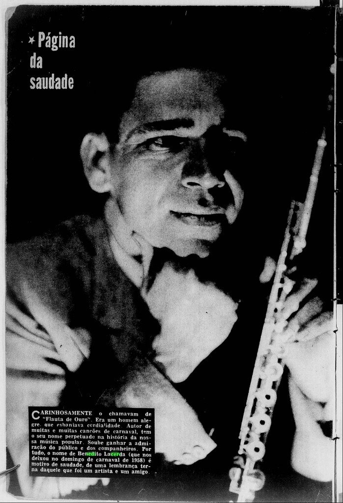 Matéria sobre Benedicto Lacerda na Revista do Rádio, depois de sua morte em 1958. Detalhe para a legenda da foto.