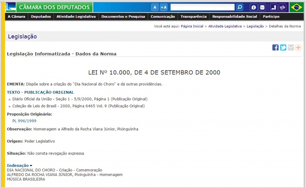 lei N. 10.000 dia nacional do choro print