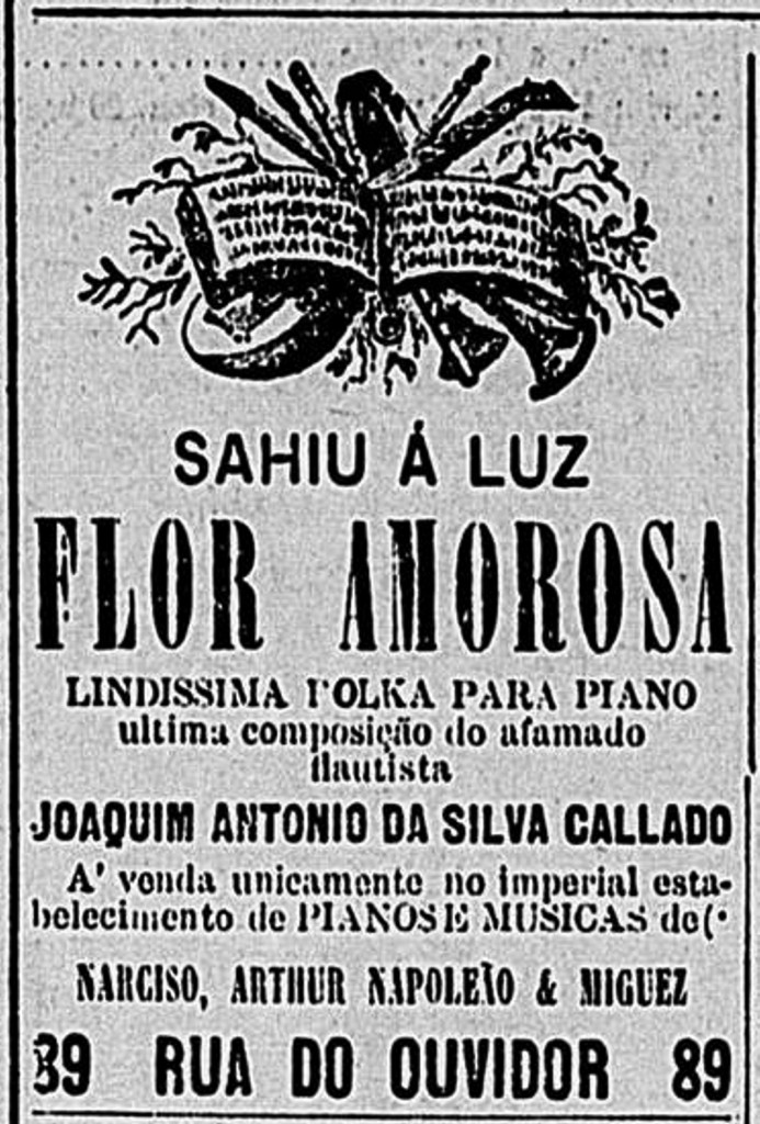 Gazeta de Notícias, 2 de abril de 1880. Detalhe do anúncio da partitura de Flor Amorosa 
