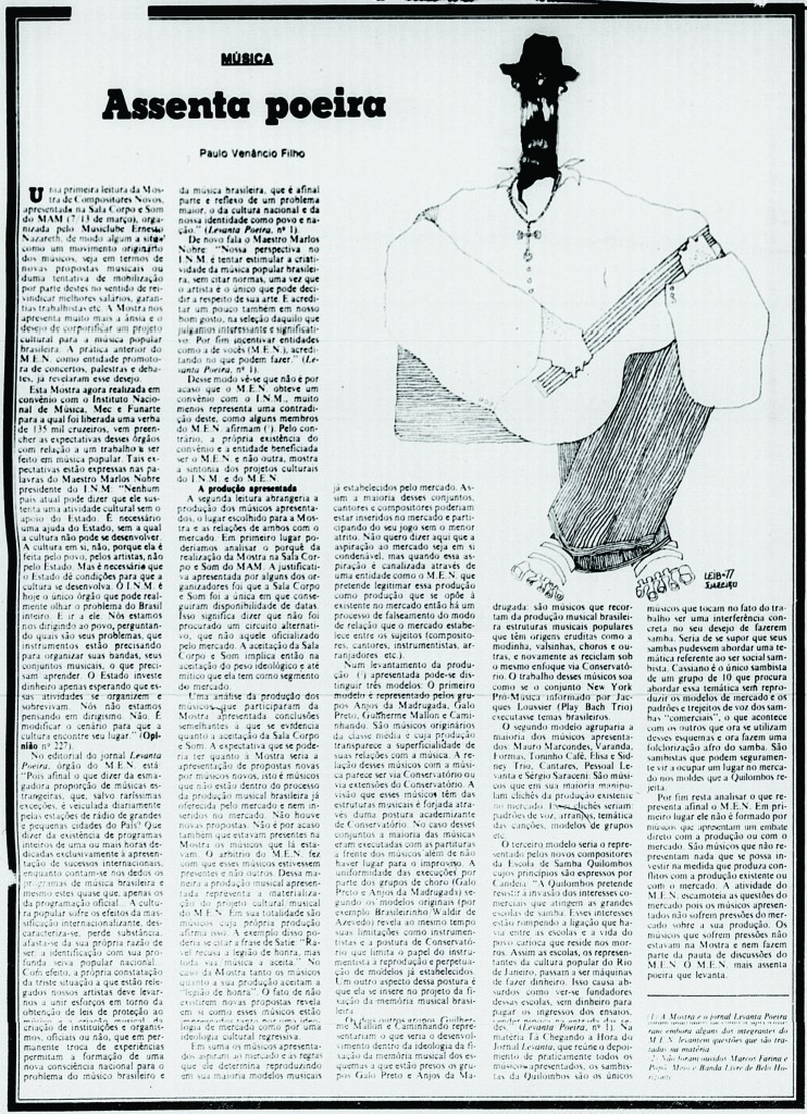 Opinião artigo de Paulo Venâncio Filho sobre Música cita o conjunto Galo Preto 18 de março de 1977 materia toda montada