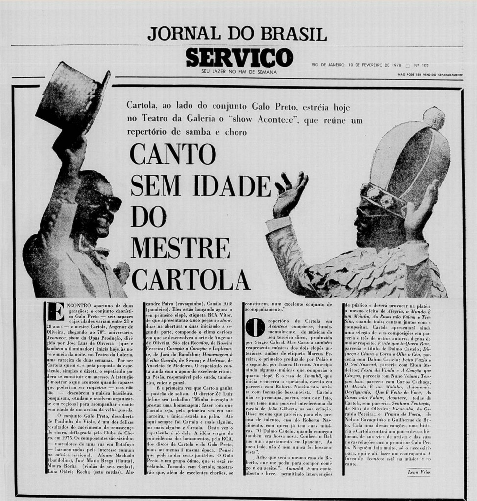 arte materia JB show acontece cartola e galo preto 1978