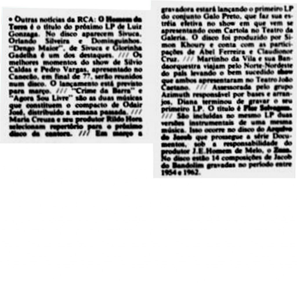 o fluminense nota do lançamento do primeiro LP do galo preto pela RCA 26 fevereiro 1978