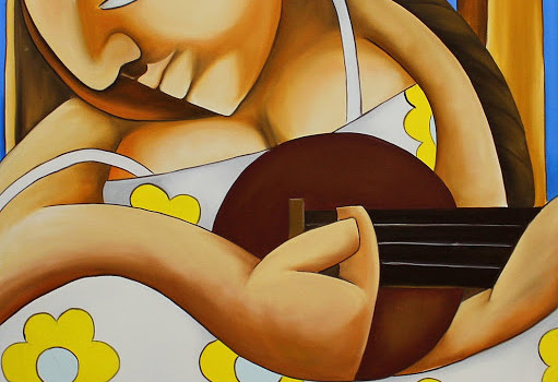 'Mulher tocando violão', (óleo sobre tela, 2013), de Áurea Seganfredo.