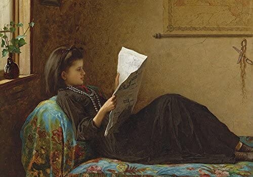Lendo Jornal 1872 Pintura de Eastman Johnson na Tela em Vários Tamanhos